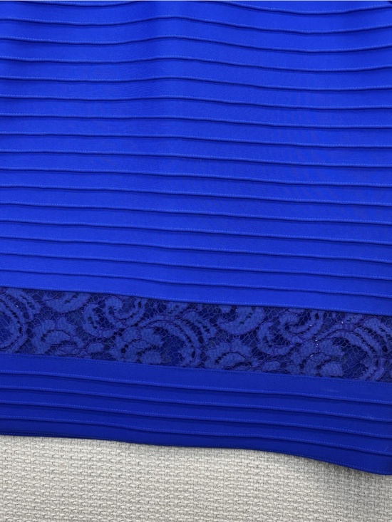 NWT Tadashi Shoji Blue Paneled Sheath Dress -Lace Cap Sleeves Midi Cocktail XL - Picture 4 of 9